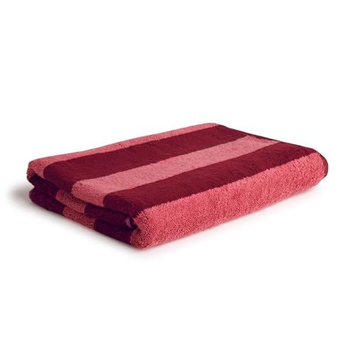 Möve Superwuschel Douchehanddoek met blokstrepen, 80 x 150 cm, van 100% katoen, Ruby/Coral