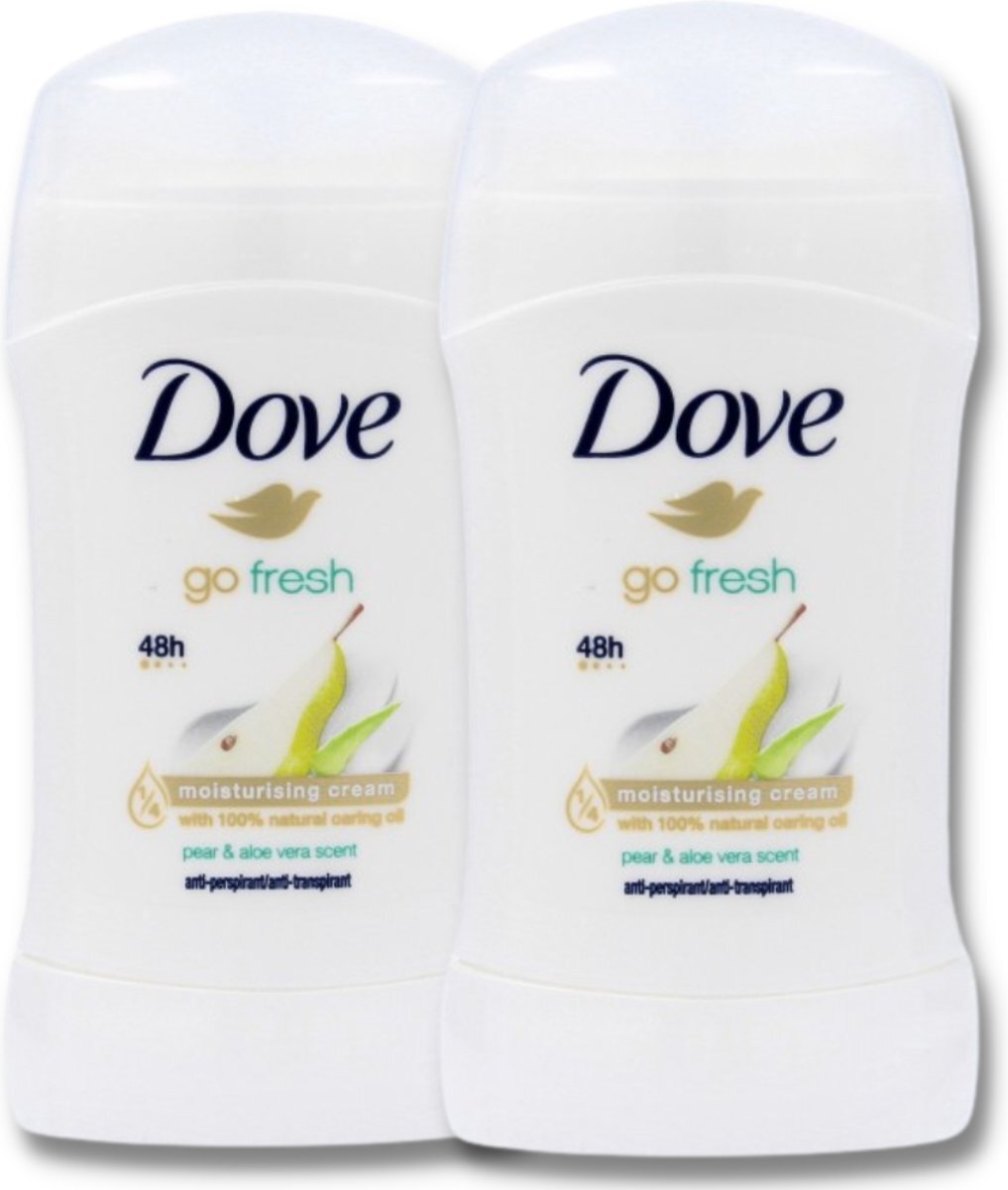 Dove Go Fresh Pear & Aloe Vera Deodorant Vrouw - 2 Stuk - Deodorant Stick - 0% Alcohol - 48 Uur Bescherming en Verzorging Van Je Oksels