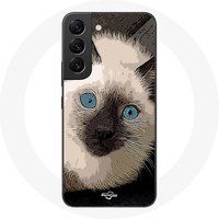 Maniacase Etui voor Samsung Galaxy S21 FE zwart wit Siamese kat met blauwe ogen