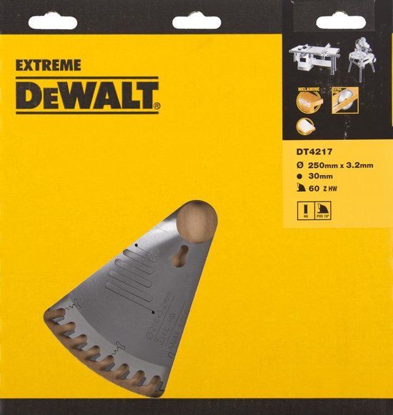 DeWALT Cirkelzaagblad voor Melamine | Extreme | Ø 250mm 60T - DT4217-QZ