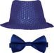 Merkloos / Sans marque Carnaval verkleed set compleet - hoedje en vlinderstrikje - blauw - heren/dames - glimmend - verkleedkleding
