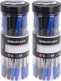 Merkloos 40x stuks balpennen rood/zwart/blauw 14 cm