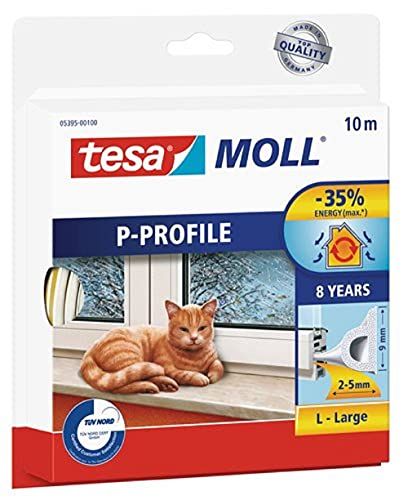 tesa tesamoll P Profiel Rubberen Tochtstrip - Zelfklevend - Wit - 10 m x 9 mm x 5,5 mm