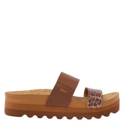Reef Cushion Vista leren slippers bruin/panter