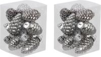 Merkloos / Sans marque Othmar Decorations Bv 24x Dennenappel kersthangers/kerstballen titanium grijs van glas - 6 cm - mat/glans - Kerstboomversiering