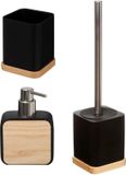 5five Badkamer/toilet accessoires set 3-delig - zwart - bamboe - WC-borstel/tandenborstelhouder/zeeppompje