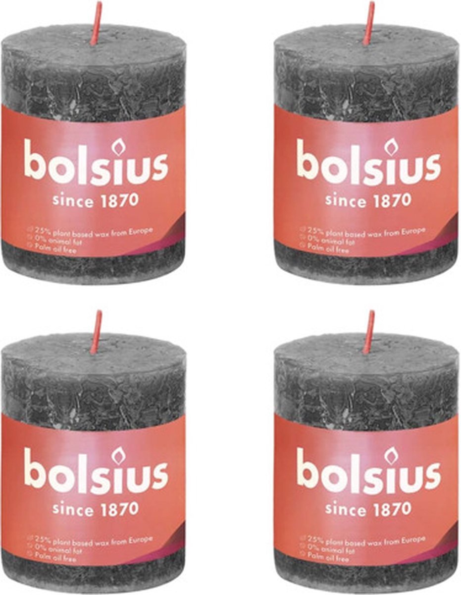 Bolsius Stompkaarsen Shine 4 st rustiek 80x68 mm stormgrijs