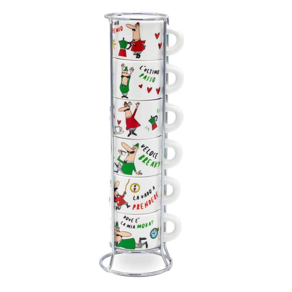 Bialetti L'Omino Italiano - Kopjes - Keramisch - Meerkleurig - Set - 6 stuks