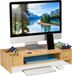 Relaxdays monitorstandaard met opbergruimte, bamboe, HBD: 15,5x62,5x28cm, beeldschermverhoger voor bureau, natuur