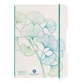 Herlitz my.book flex A5 schrijfblok met elastische band, 40 vel, wit, gestippeld, Greenline Ginkgo motief