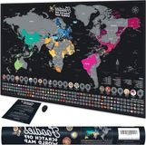 OEM XXL Interactieve Wereldkaart voor Reizen - 70 x 42 cm - Met afbeeldingen van voedingsmiddelen en 197 vlaggen