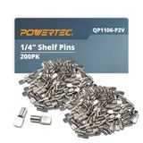 POWERTEC QP1106-P2V 1/4 inch Plankpegs 200 stuks, lepelvormige plankpennen ondersteuningspinnen voor planken, keukenkastplank, boekenplank, kast en meubels, nikkel gecoate plankhouders