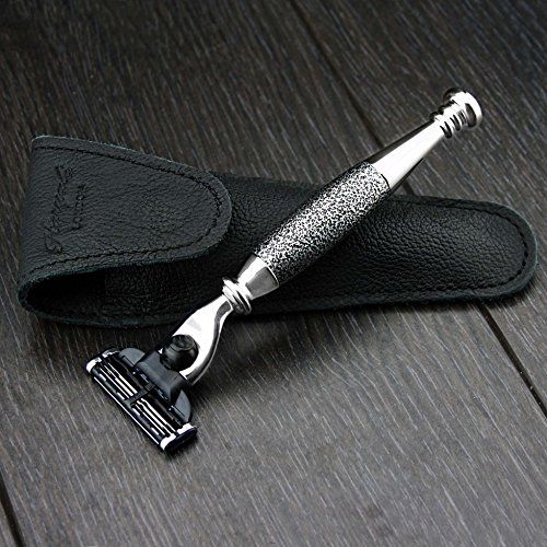 Haryali London 3 Edge scheermes baard en snor veiligheidsscheermes met lederen tas perfect cadeau voor mannen