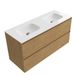 Saniclass Holz Pure meuble de salle de bain - 120x45x61.5cm - lavabo Flow solid surface blanc - 2 vasques - sans trous de robinetterie - 4 tiroirs - chêne mat naturel