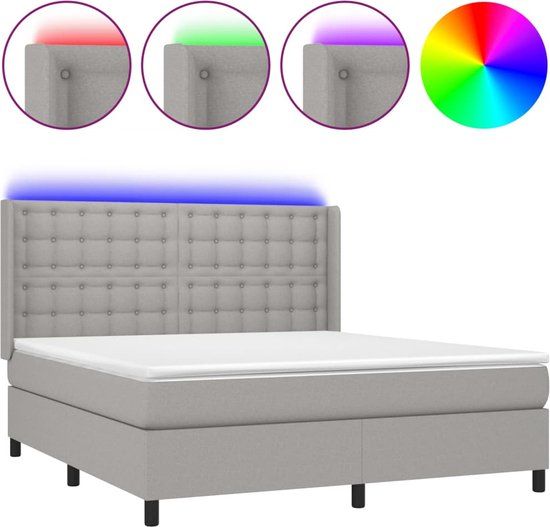 vidaXL Boxspring met matras en LED stof lichtgrijs 160x200 cm
