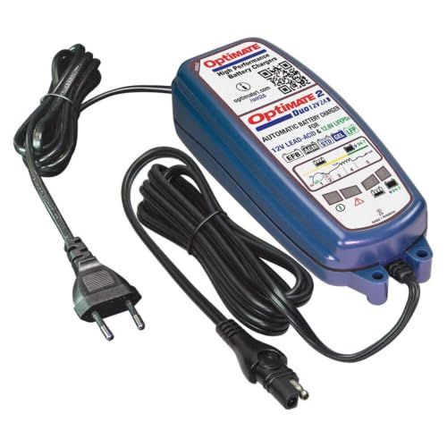 OptiMate 2 DUO 12V / 12,8V Acculader & Onderhouder – Automatische 5-staps Smart Charger (2A) – Voor Loodzuur & Lithium LiFePO4 Accu’s – Veilig 24/7 Onderhoud, Weerbestendig