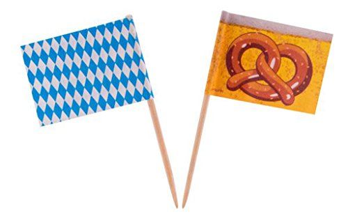 50x Houten Prikkers Beierse Ruit/Bretzel Oktoberfest