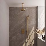 Brauer Gold Carving Thermostatische Regendoucheset Inbouw - Hoofddouche 20 cm - 3 Weg - Handdouche Staaf - Doucheslang - Geintegreerde Glijstang - Geborsteld Goud