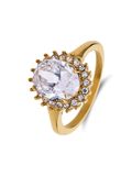 Lucardi Dames Stalen goldplated vintage ring met wit zirkonia