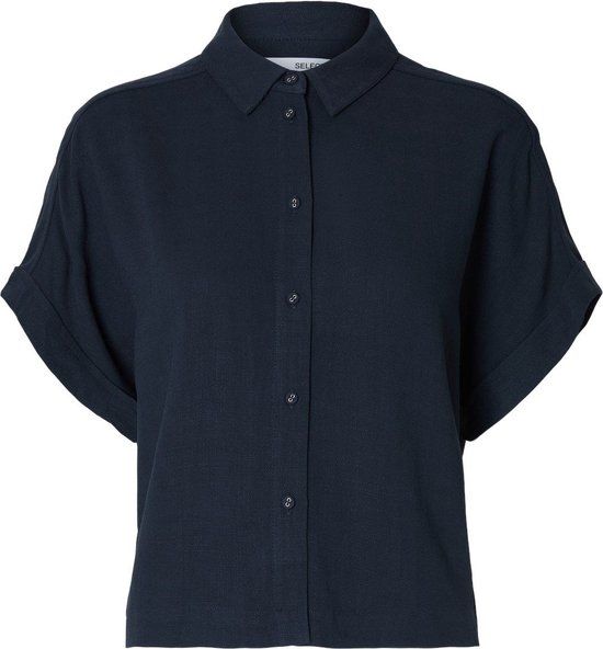 Selected Femme Viva SS Cropped Shirt Dark Sapphire - Women's Size 42 - Short Sleeve - Blue - 2024 Spring/Summer