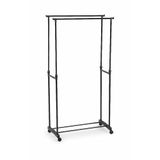 PARENCE.- Dubbele kapstok met wielen - Aluminium en kunststof - Dubbele stang en schoenenrek - Verstelbaar tot 160 cm