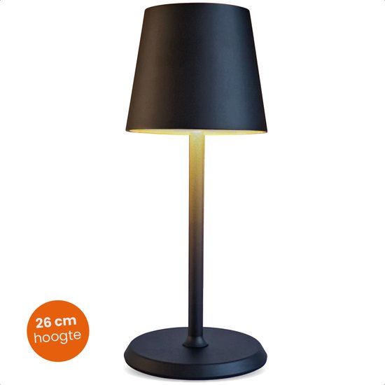 Goliving Tafellamp Oplaadbaar - Draadloos en dimbaar - Moderne touch lamp - Nachtlamp Slaapkamer - 26 cm - Zwart