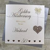 Echtgenoot White Cotton Cards LLA50H Wenskaart voor de 50e trouwdag, handgemaakt, met opschrift "Love Lines"