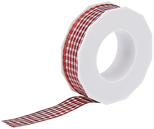 Present band met draadrand, rood/wit, 20 m rol 25 mm