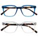 OPULIZE KOI Leesbrillen 2-Pack - Groot Rechthoekig Montuur - Blauw-Helder - Heren Dames - Veerscharnieren - RR50-3C - +3.00