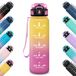 Honeyholly Drinkfles, 1000 ml, met tijdmarkeringen, motiverende fles, lekvrij, sportfles, fitnessfles, waterfles, waterfles voor school, camping, yoga, kantoor