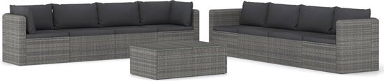 vidaXL 9-delige Loungeset met kussens poly rattan grijs