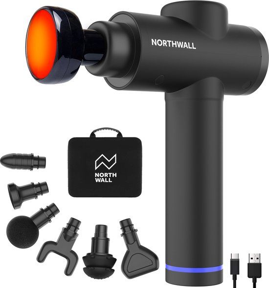 Northwall Massage Gun Professioneel Prime - Massage Pistool - 7 Opzetstukken - Warmte Massagekop - Zwart