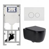 Geberit QeramiQ Dely Swirl Toiletset - 36.3x51.7cm - Geberit UP320 inbouwreservoir - met Burda frame - slim zitting - glans witte bedieningsplaat - ronde knoppen - mat zwart