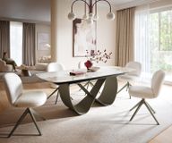 Table à manger Edge Boot 180-220x100 céramique Minas Melange blanc-beige Infinity métal finition effet titane extensible