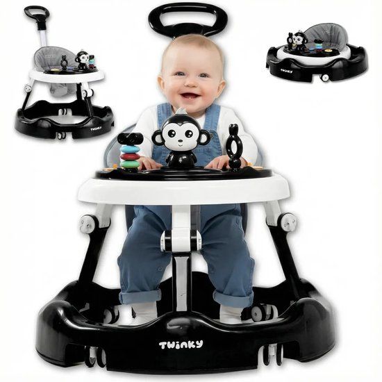 Twinky® Baby Loopstoel Inklapbaar – Babywalker met 3-Delige Speelset, Verstelbaar in 4 Hoogtes, Inclusief Voetenmat – Loopwagen voor Baby’s 6-18 Maanden