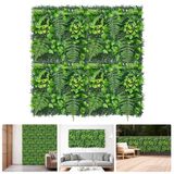 Garvee Kunstplantenpaneel, 50 x 50 cm, set van varenbladeren en lentegras, kunstmatige groene muur met basis uit Milaan