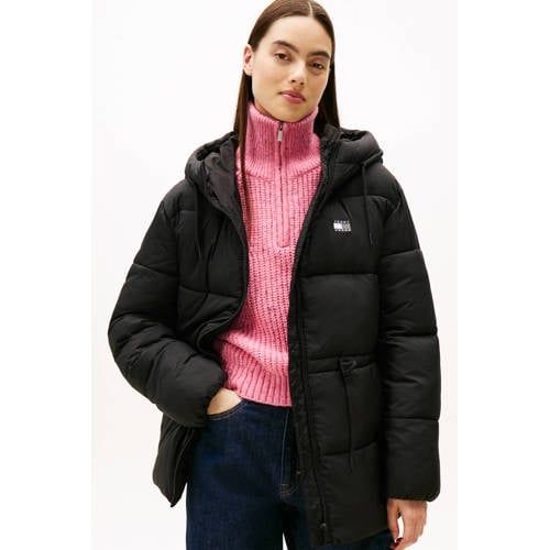 Tommy Jeans gewatteerde winterjas met logo - zwart