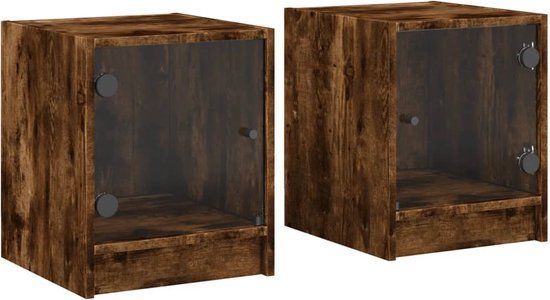 vidaXL Nachtkastjes met glazen deuren 2 st 35x37x42 cm gerookt eiken