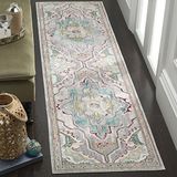SAFAVIEH Mystique Collection Lopertapijt - 2'3 x 20 cm, grijs en lichtblauw, aquarel distressed design, niet-pluizend en onderhoudsvriendelijk, ideaal voor gebieden met veel verkeer in woonkamer