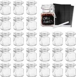 Oak & Steel 12 Mini Kruidenpotten - Voorraadpotten Glas met Deksel - 7.2 x 5.2 cm - Luchtdichte Afsluiting - Roestvrijstalen Scharnieren + 24 Labels en 2 Krijtjes