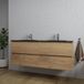 Saniclass Chaci Badkamermeubelset - 140x46x55cm - keramische wastafel zwart - 2 wasbakken - 2 kraangaten - 4 lades - mat eiken gemêleerd