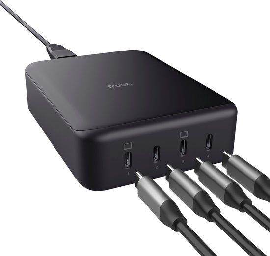 Trust Maxo - Laptoplader - 240 W - USB-C - 4 Poorten - Zwart