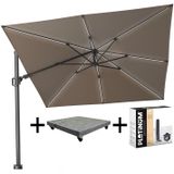 Challenger T2 glow premium parasol 300x300 cm antraciet havanna avec pied et housse 90KG