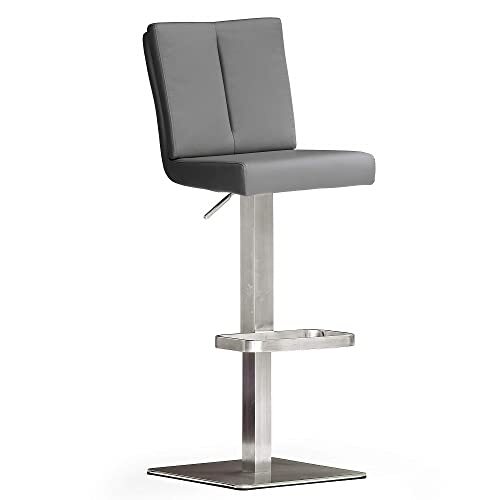 Robas Lund Barkruk grijs met rugleuning bar stoel draaibaar 180 graden, kruk in hoogte verstelbaar, PU BRU.NI