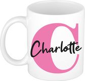 Bellatio Decorations Naam mok Charlotte - roze - wit - keramiek - 300 ml - cadeau beker