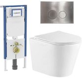 Geberit QeramiQ Dely Toiletset - 36.3x51.7cm - diepspoel - rimless - Geberit UP720 inbouwreservoir - softclose toiletzitting - steel bedieningsplaat - ronde knoppen - glans wit