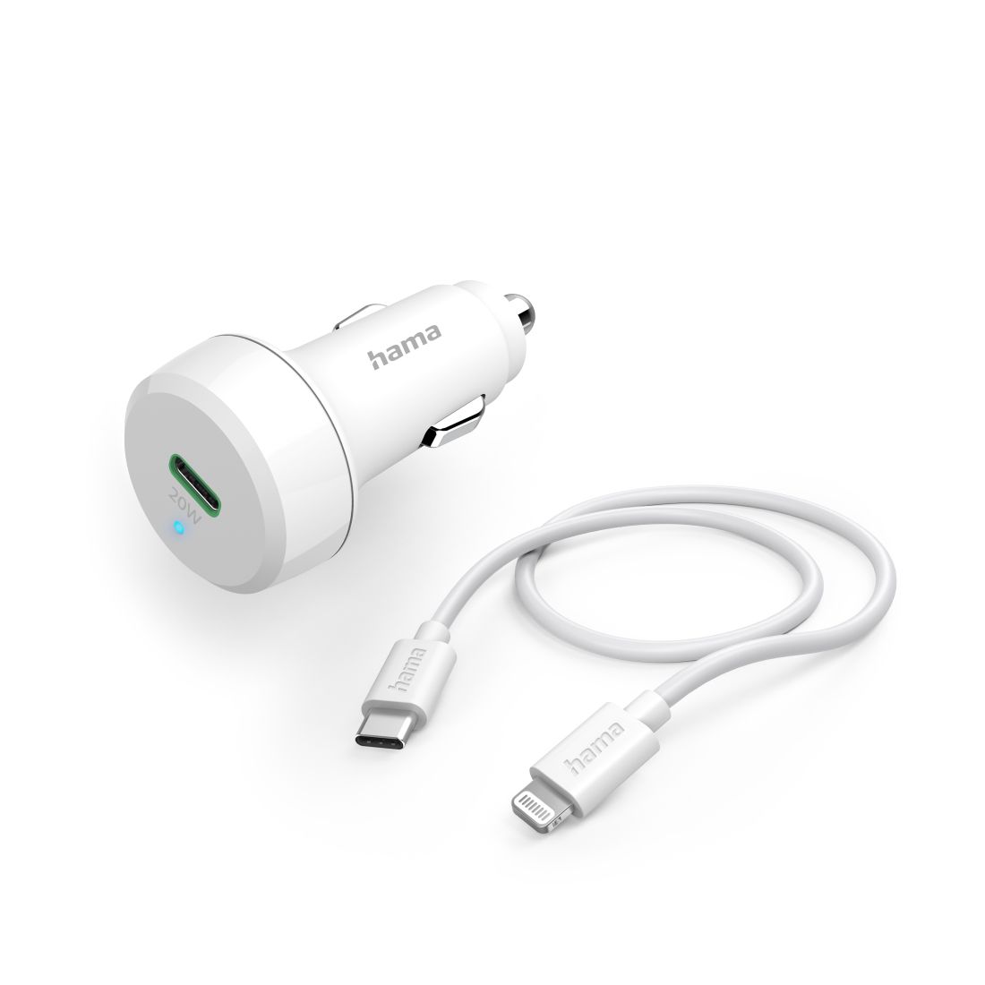 Hama Auto Charger - 20W - USB-C to Lightning - White