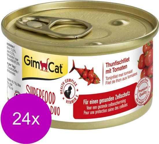 GimCat Superfood Shinycat Duo 70 g - Kattenvoer - 24 x Tonijnfilet&Tomaat