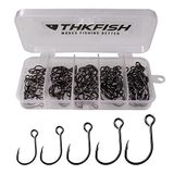 THKFISH 50 stuks enkele haak vervanging voor kunstaas, ronde inline haken, groot oog met weerhaken zout en zoet water #2#1 1/0 2/0 3/0 zwart