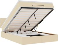 vidaXL Bed poef met matras en LED's 140x200 cm stof crèmekleurig